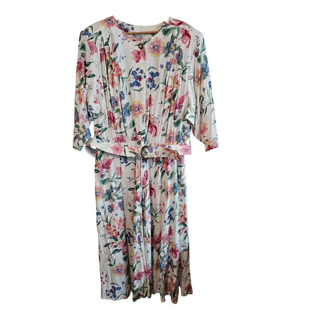 Vintage Nina Piccalino Dress Womens 3X Pink Floral Cottage 90s Glam Party Retro